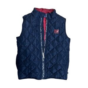 Boys Sz 5 Nautica Navy Blue Quilted Puffer Vest - Zipper + Red Lining